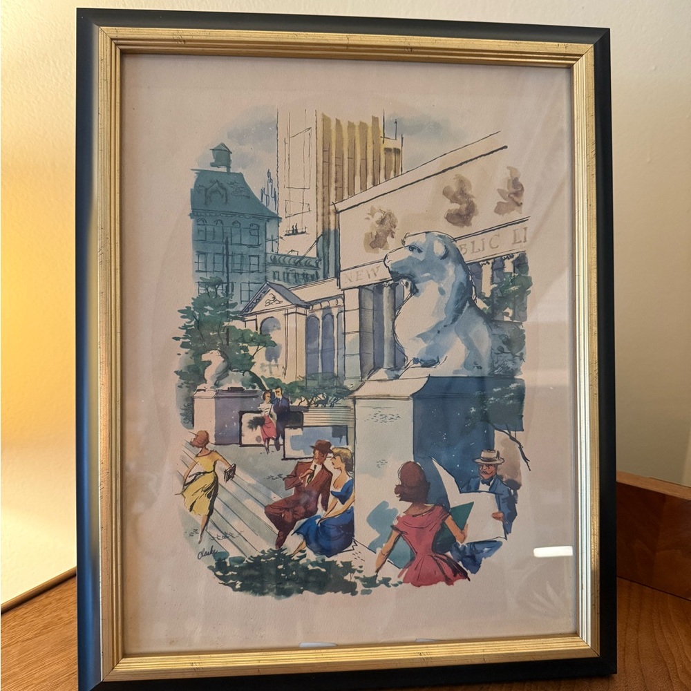 Vintage 1940s 1950s Donald Art Co  Art Print with Gold and Black Frame